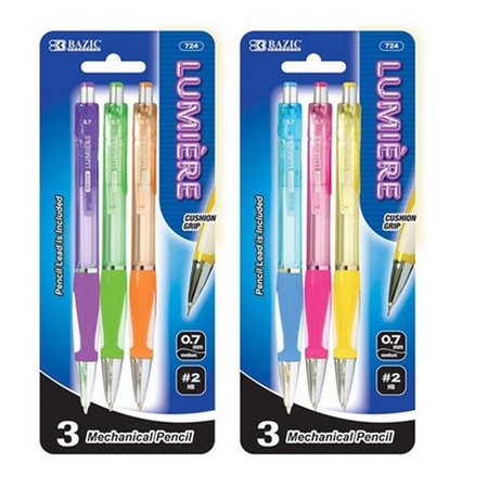 BAZIC PRODUCTS Bazic 724  Lumiere 0.7 mm Mechanical Pencil w/ Grip (3/Pack) Pack of 24 724